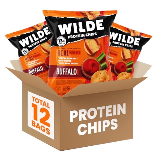 WILDE Protein Chips Buffalo Style, 1.34oz Bags, Pack of 12