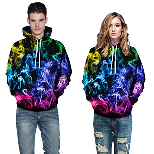 Jessie storee Helloween Hooded Sweatshirt Skeleton Smoke Print Pullover Hoodie Women Men Couples Unisex Horror Terror Sweatshirts Clothing Large Size Sweater Loose Baseball Uniform Tide,Black,XL