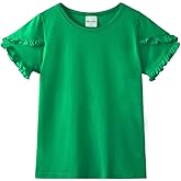 Noomelfish Girls Ruffle Short Sleeve T-Shirts Summer Casual Tee Tops Blouse (5-12 Years)