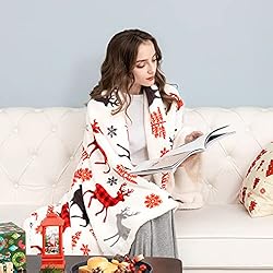 HBlife Sherpa Christmas Snowflakes&Reindeer Throw