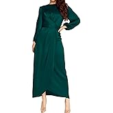 PINUPART Women's Elegant Empire Waist Long Sleeve Satin Maxi Dress