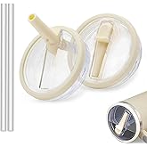 JIZHOUYAO 2 PCS 30 oz Tumbler Flip Straw Lid Replacement Fit for Stanley Quencher H2.0, Leak Proof Stanley Lid Replacement, Spill Proof Reusable Tumbler Cover with Stanley Cup Accessories (Cream)