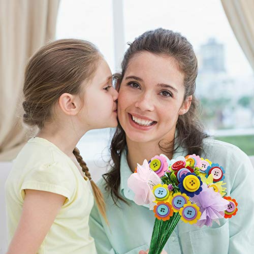 Motiloo❀Create Your Own Vase and Felt Flower Set, Fun Kids Crafts Arts,DIY Set Craft Vase Snowflake Mud Button Toy Party Activity Children Age 4 5 6 7 8 9 10 Years Old Birthday Gift (Rainbow)