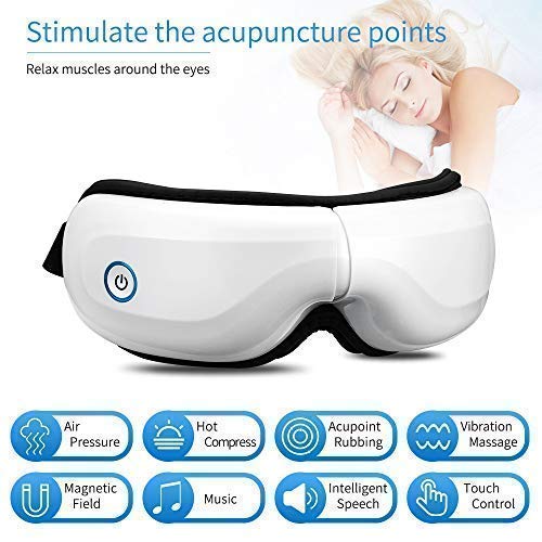 Bromose Wireless Foldable Rechargeable Eye Massager，Intelligent Mode One-Click Operation Eye Massager,Wireless Bluetooth Music Therapy Stress Relief for Eye Care BestGift