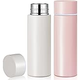 Irenare 5oz Mini Insulated Stainless Steel Bottle Purse Water Bottle Cute Leak Proof Flask Keeps Drink Cold and Hot for Purse Women(Angel White, Light Pink, 2 Pieces)