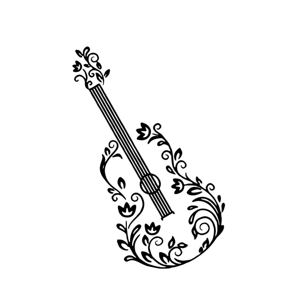Black Floral Music Guitar Wall Sticker Decal for Home Studio Cofa Bar Decoration