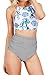 Cupshe Fashion Women's Floral Top Stripe Bottom Padding Bikini Set (M), Multicolor