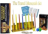 Travel Menorah Set - Lowest Priced Hanukkah Menorah - Includes Menorah, 44 Candles, 4 Dreidels, Chocolate Gelt