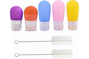 Accfore 5 Pack Squeeze Salad Dressing Bottles with Cleaning Brush,Portable Sauce Containers,Bottle Condiment Bottles,Leakproof Food Storage Bottles,5 Colors,1.3oz and 2 oz