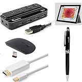 EEEKit Starter Kit for Microsoft Surface 3 10.8 2015, 4 Port USB 2.0 On-Off Switch Hub Black + 2.4G Wireless Mouse Black + Mini DP to HDMI Cable Stylus Pen (Microsoft Surface 3 10.8, Starter Kit)