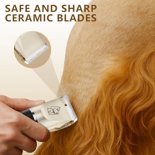 Professional Dog Clipper Waterproof IPX7 Silent LED Display | Cordless Pet Clipper, USB Rechargeable, 6 Guide Combs, Ceramic Blade Adjustable in Size