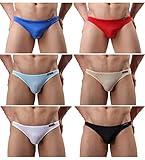 Men's Briefs Underwear Low Rise Sexy Ice Silk Bikini Briefs 6 Pack Mixed Color US M-(Tag CN XL)