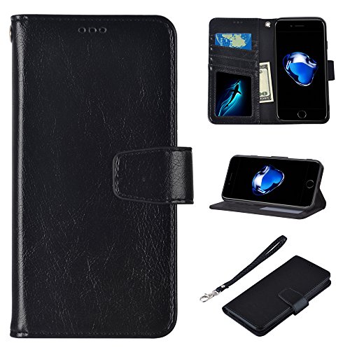 UrSpeedtekLive iPhone 7/iPhone 8 Wallet Case,Premium PU Leather Flip Folio Case Cover w/Card Slots, Cash Pocket, Kickstand, Wrist Strap for Apple iPhone 7 / iPhone 8 (Black)