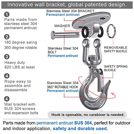Besthouse Permanent Antirust Stainless Steel Heavy Duty Swing Hanger, 770 LB Capacity, 2 Screws for Wooden and 2… - Image 4
