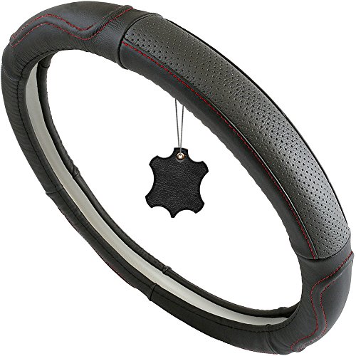 Tiretek genuine leather steering wheel cover, universal…