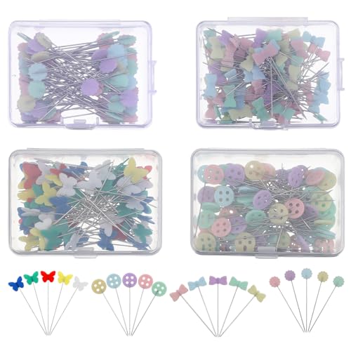 Classicseali 400PCS Seeing Pins,Sewing Pins with Heads, with Colored Heads, for Wedding Jewelry Floral DIY Decoration Crafts and Sewings Projects, 4 Patterns