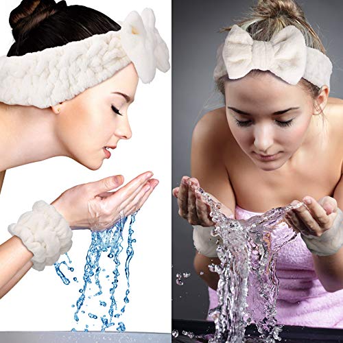 4 Pieces Spa Headband Wrist Washband Scrunchies Cuffs for Washing Face