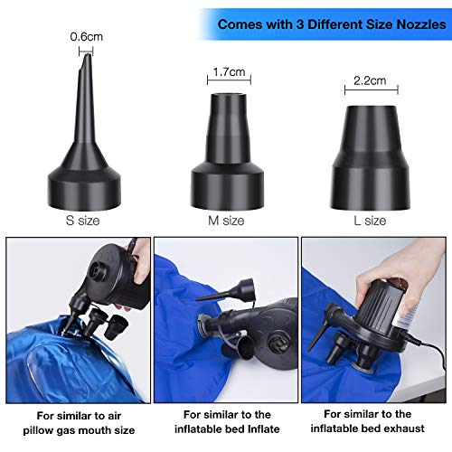 Electric Air Pump for Inflatables,ã€2018 UPGRADEDã€‘OBOSOE 12V Air Mattress Pump with 3 Nozzles, 110V AC/12V DC, Dual-use Inflator/Deflator Pool Air Pump for Outdoor Camping/Inflatable Bed/Swim Rings
