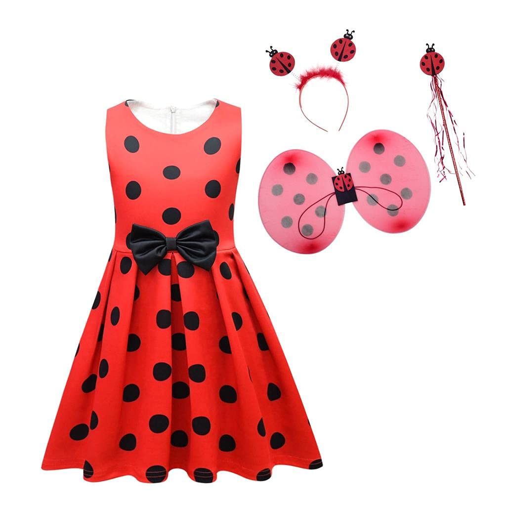 Lito Angels Ladybug Red and Black Polka Dot Fancy Dress Up Costume with Wings and Accessories for Kids Girls Age 10-12 Years (Tag Number 160), 289
