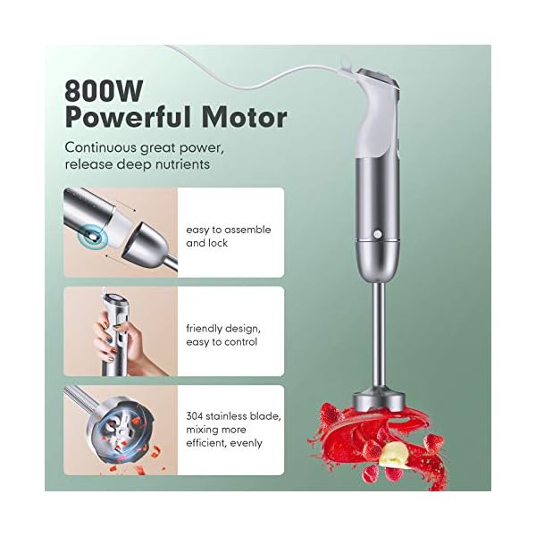 Hand-Blender-Set-6-in-1-Slaouwo-800W-Stainless-Steel-Stick-Blender-for-Soup-Electric-Hand-held-Immersion-Blender-with-Food-Processor-Beaker-Whisk-and-Milk-Frother-Anti-splash-Blades-for-Baby-Food Hand Blender Set 6 in 1, Slaouwo 800W Stainless Steel Stick Blender for Soup, Electric Hand-held Immersion Blender with Food Processor, Beaker, Whisk and Milk Frother, Anti-splash Blades for Baby Food