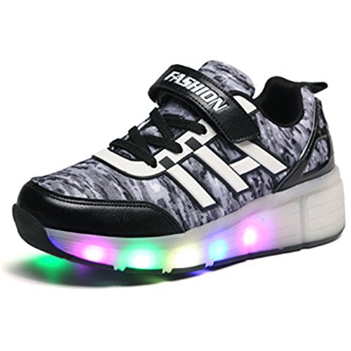 Children Heelys Kids fashion sneakers with single wheels LED roller skate (3, Black)