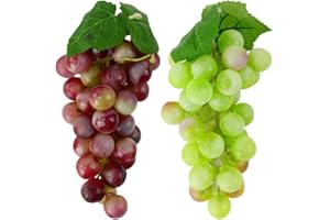 UUYYEO 2 Bunches Decorative Artificial Grapes Plastic Hanging Grapes Green and Red Fake Grapes Faux Fruit Centerpieces Props Simulated Fruit Ornaments for Home Kitchen