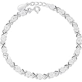 SUKKCCNO 925 Sterling Silver XO-Link Bracelet Hugs and Kisses Beaded Expandable Bangle Classic Bling Cubic Zirconia Tennis Bracelet Bangles for Women 6 to 7 in