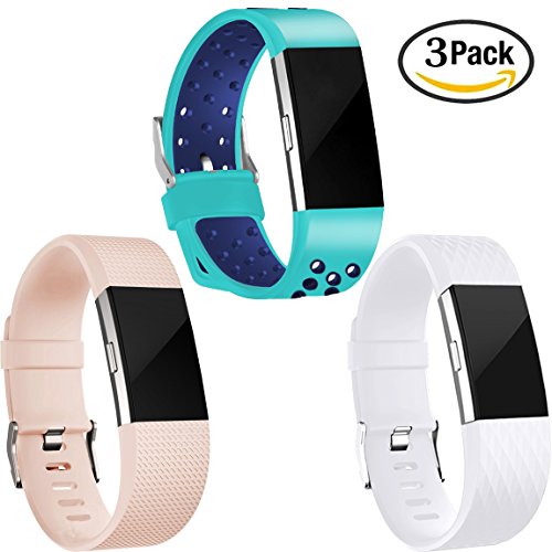 For Fitbit Charge 2 Bands(3 Styles in 1 Pack), Maledan Replacement Accessory Wristands for Fitbit Charge 2 HR, Large