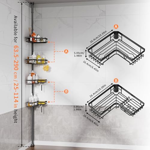 Kegii Telescopic Shower Caddy Corner Shower Shelf Bathroom Corner Storage Black