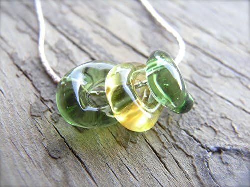 Green yellow Green Minimal sterling silver chain with handmade Blown Green and Yellow glass beads 14" -22" chain
