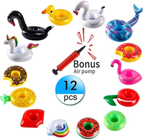 Geniusus 12Pacs Inflatable Drink Holders, Pool Drink Floats Pool Water Float Drink Floaties for Pool Party Water Fun(Fruit Flamingo Swan Duck Mermaid Tail)
