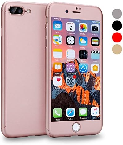 iPhone 8 Plus Case, VANSIN 360 Full Body Protection Hard Slim Case Coated Non Slip Matte Surface with Tempered Glass Screen Protector for Apple iPhone 8 Plus Only (5.5-inch) - Rose Gold