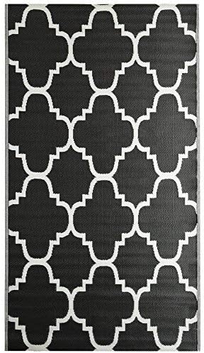 iCustomRug Oudoor Rug Collection - Treillis Black 9X12 Lightweight Reversible Plastic Rug for Outdoor Deck, Patio, Camping, Picnic and Beach Area Rug