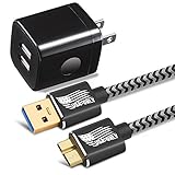 Galaxy S5 /Note 3 Charger, BEST4ONE 6ft Nylon Braided Charging Cable with 2.1A/5V Dual Port Fast Wall Charger Plug for Samsung Galaxy S5 and Note 3 (2in1) Black