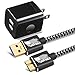 Galaxy S5 /Note 3 Charger, BEST4ONE 6ft Nylon Braided Charging Cable with 2.1A/5V Dual Port Fast Wall Charger Plug for Samsung Galaxy S5 and Note 3 (2in1) Black