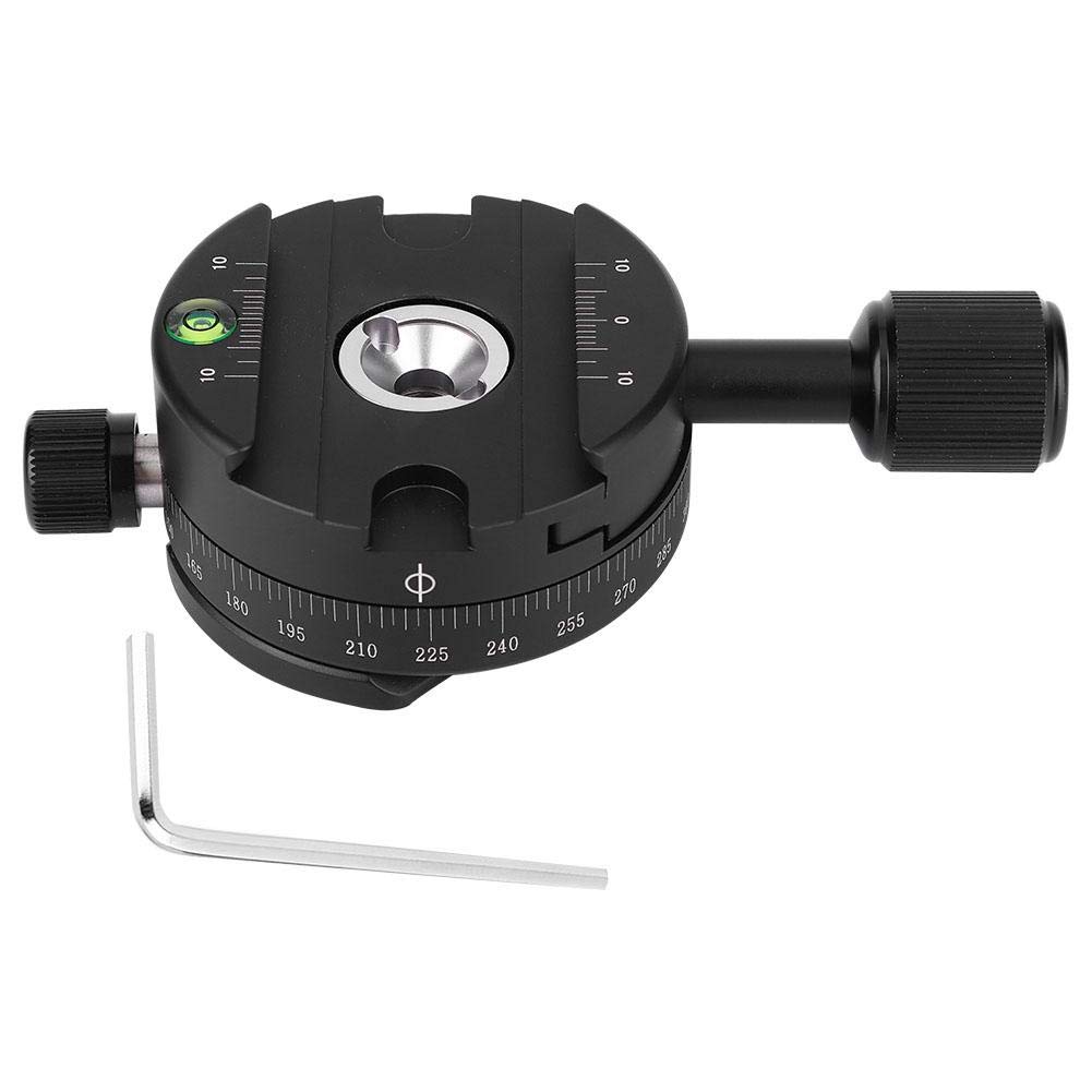 Akozon Camera Panoramic Panning Base Aluminum Alloy Panorama Ball Tripod Head QJ‑01 360° Rotatable Panoramic Tripod Head with Scale Level for Arca Swiss Clamp