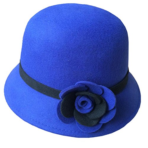 Maitose Women's Bow Wool Felt Bucket Hat Blue