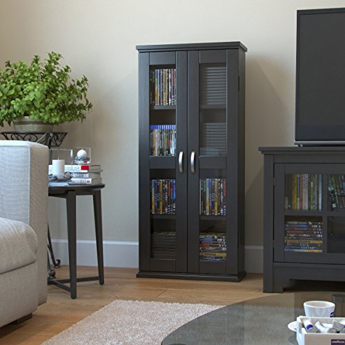 Ryan Rove Kirkwell 41” Wood Bookcase Multimedia Organizer Shelf DVD Media Storage Tower with Doors in Black - Thumbnail 6