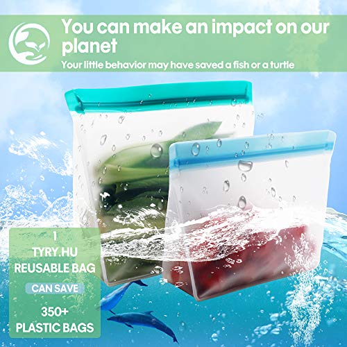 Reusable Storage Bags, Snack Bags Ziplock Sandwich Bag, TYRY.HU Airtight Leakproof PEVA Freezer Bags Containers For Food, Lunch, Fruit, Cereal, Vegetable, Liquid, Meat, Eco-Friendly & Bpa Free - Thumbnail 2