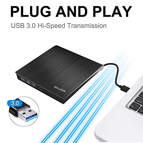 External CD DVD Drive USB 3.0 Portable 5.0GBPS Fits for DVD-R DVD-RW DVD+R DVD+RW DVD-ROM Super Speed Data Transfer Compatible for All Brands and Operating Systems of Laptops Windows MAC
