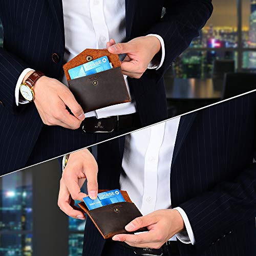 Bird&Fish Handmade Vintage Business Card Holder Genuine Leather Front Pocket Minimalist Wallet for Men Women (Grape Purple) - Thumbnail 5