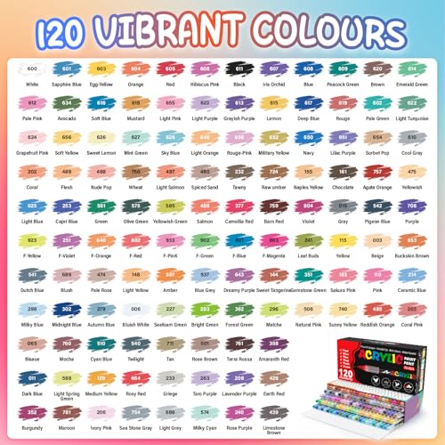 120 Colours Acrylic Marker Pens for Paper, Glass, Pebble, Wood, Egg, Ceramic, Adult Colouring Pens