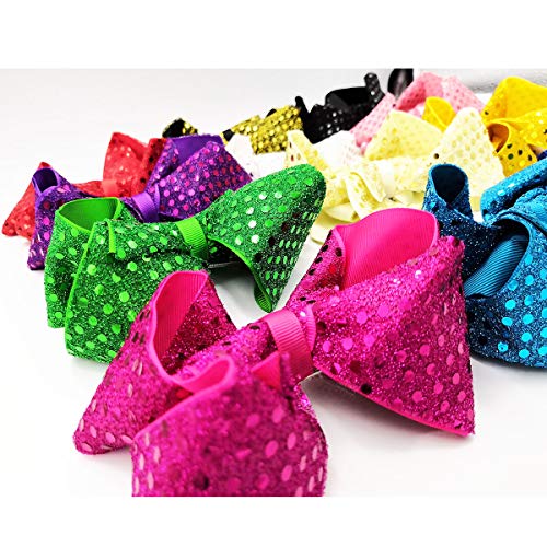 12PCS 6Inch Hair Bows Alligator Hair Clips Large Big Glitter Sparkly Sequin Grosgrain Ribbon Hair Bows Clips for Baby Girls Toddlers Kids Children