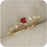 Koguxuix 14k Gold Red Ruby Love Heart CZ Crystal Diamond Rings Fairy Style Elegant Red Zircon Peach Heart Ring Women Anniversary Engagement Wedding Gemstone Rings for Women Size 6-10(9)