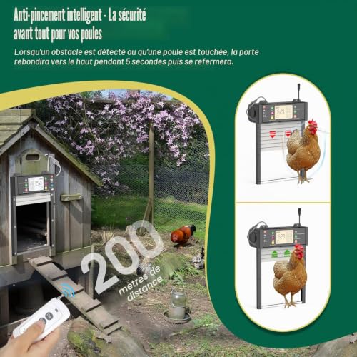 SARELLIT Automatic Solar Chicken Coop Gate with APP and Remote Control, WiFi with Real Time Status, Timer and Light Sensor, Anti-Pinch, Battery 4000mAh