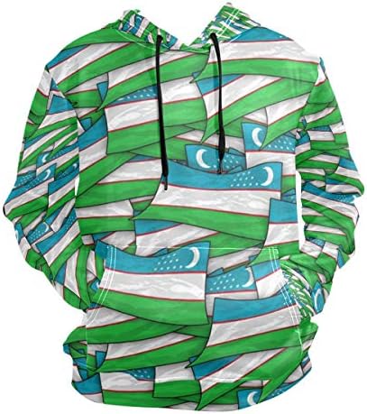 NICEOK Men's Uzbekistan Flag Wave Collage Pullover Hoodie Hooded Sweatshirt Sweater Tops Jacket Outwear
