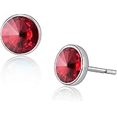 Round Austrian Crystal Stud Earrings for Women Fashion 925 Sterling Silver Hypoallergenic Jewelry
