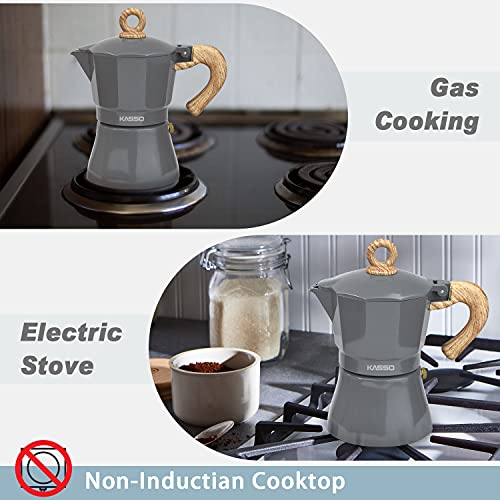 KASSO Stovetop Espresso Maker, Aluminum 6 Cup Express Moka Pot Coffee