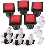 BQLZR Red and Black 33 x 33mm Square Shape LED Illuminated Push Button Large Machinery 12V Switch Pack of 5