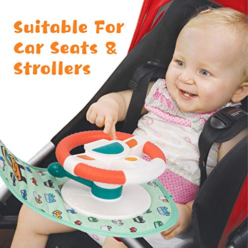 UNIH Baby Car Seat Toys with Mirror, Steering Wheel Carseat Toys for Infants with Music Lights